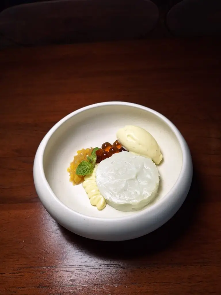 Bubur Sumsum coconut rice pudding with palm sugar pearls at HOME by Chef Wayan, Balinese dessert Pererenan