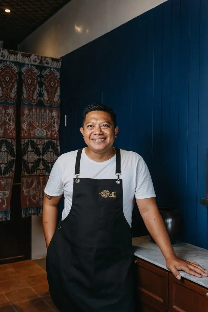 Category: C Chef Wayan Kresna Yasa in branded apron, HOME by Chef Wayan Balinese restaurant Pererenan Bali